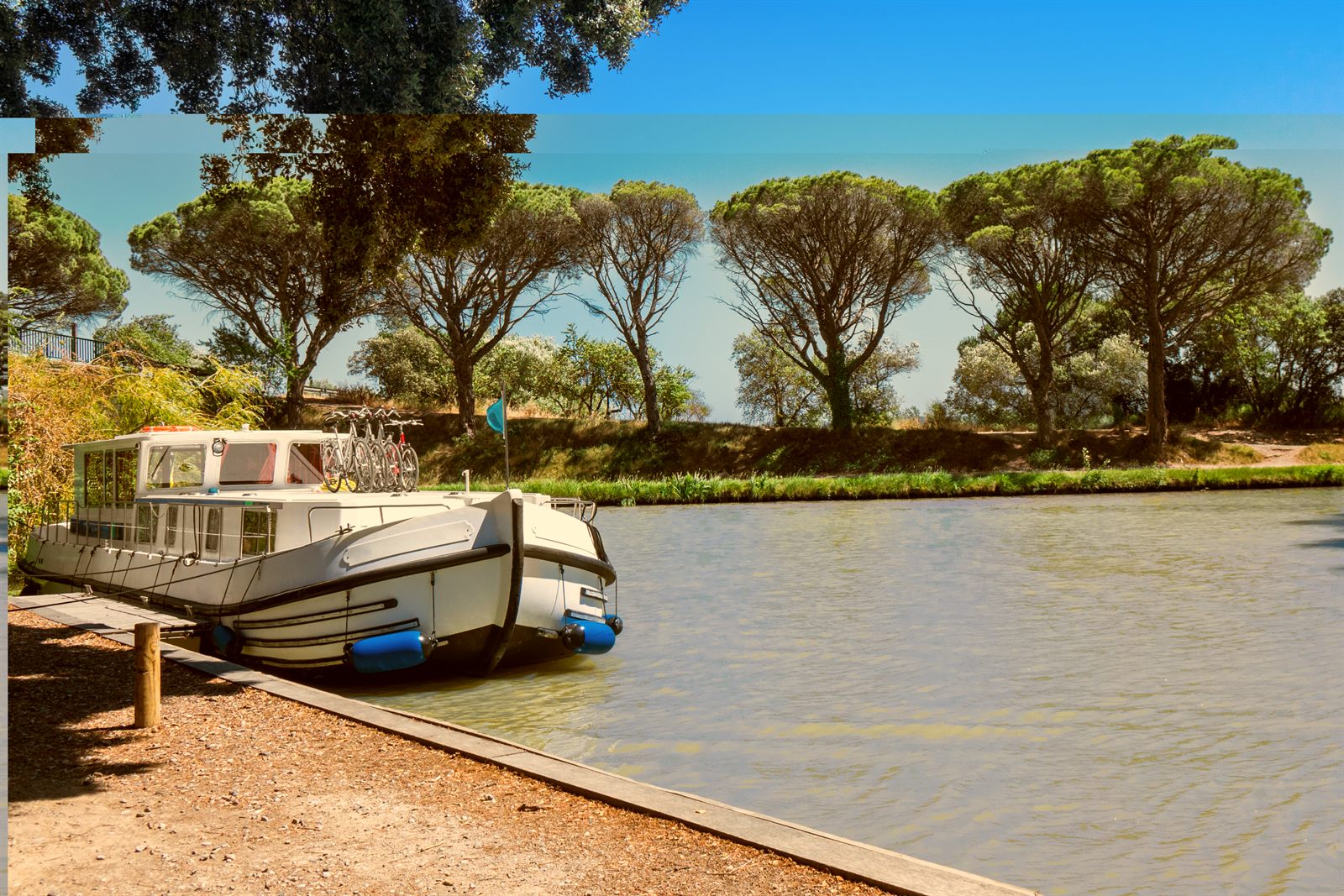 Barge cruise boat on the Canal du Midi in southern France